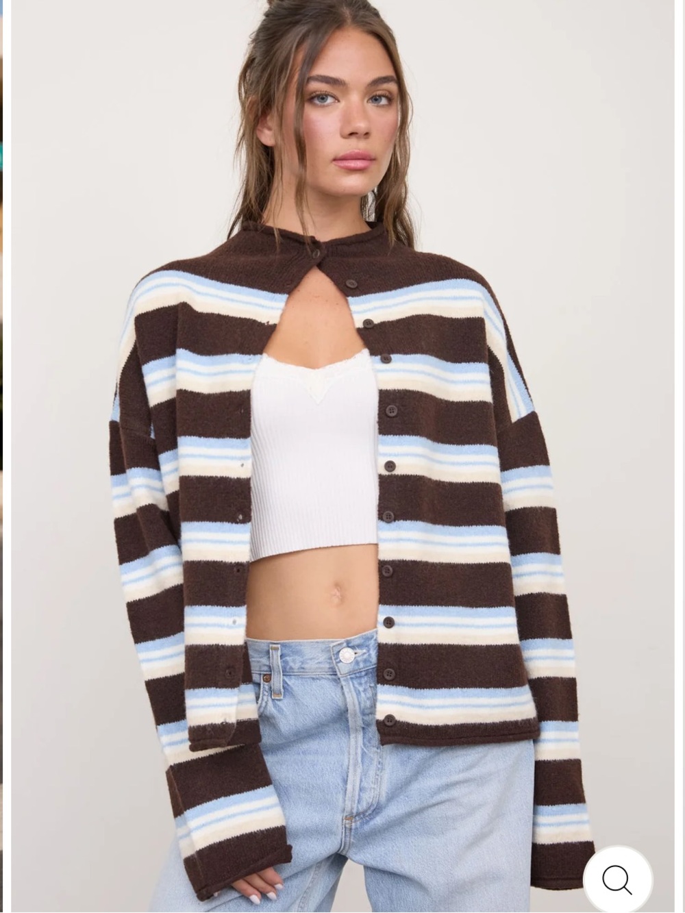 Brown Multi Stripe Button Down Knit Cardigan Sweater